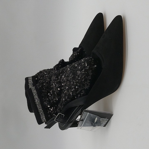 Zara Black Sequin Heeled Boots - Picture 2 of 10